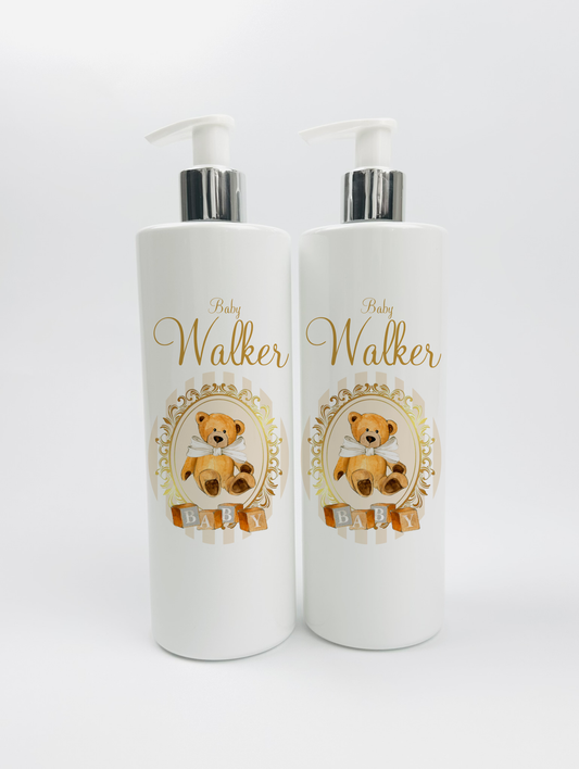 Shnuggle bath personalised set Stripe bear Cream