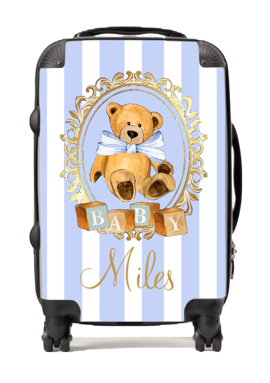 Personalised Stripe Vintage blue bear Suitcase