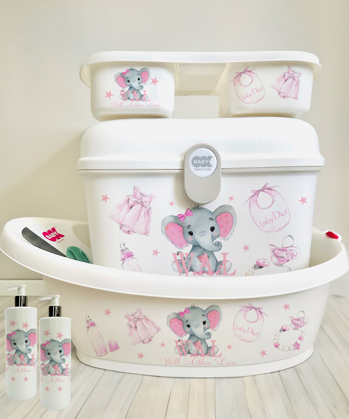Ok baby Lux Pink Elephant Bath Set
