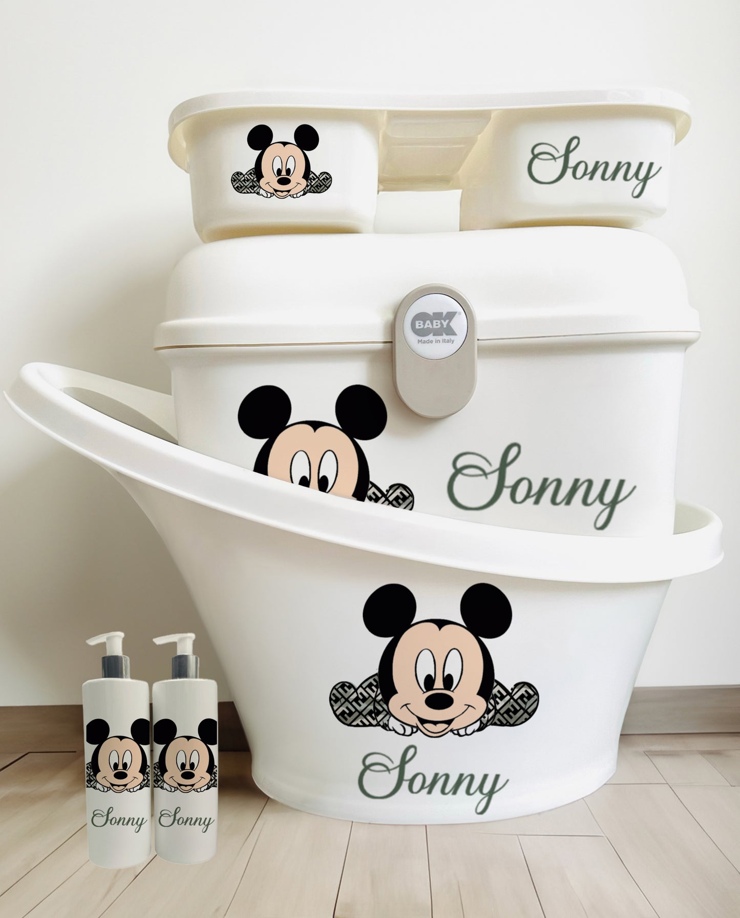 Shnuggle bath personalised Disney Mickey fendi design