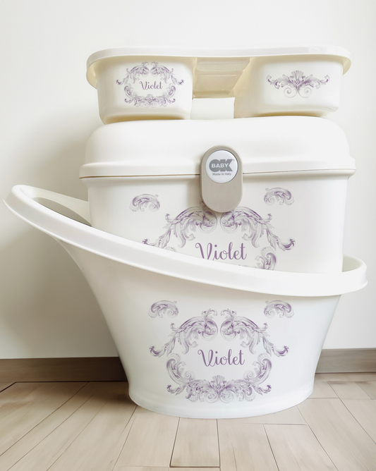 Shnuggle bath personalised set Swirl purple