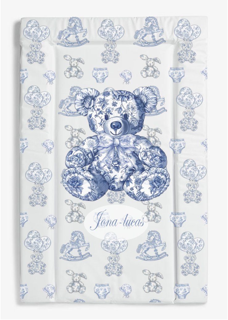vintage nursery bear blue changing mat