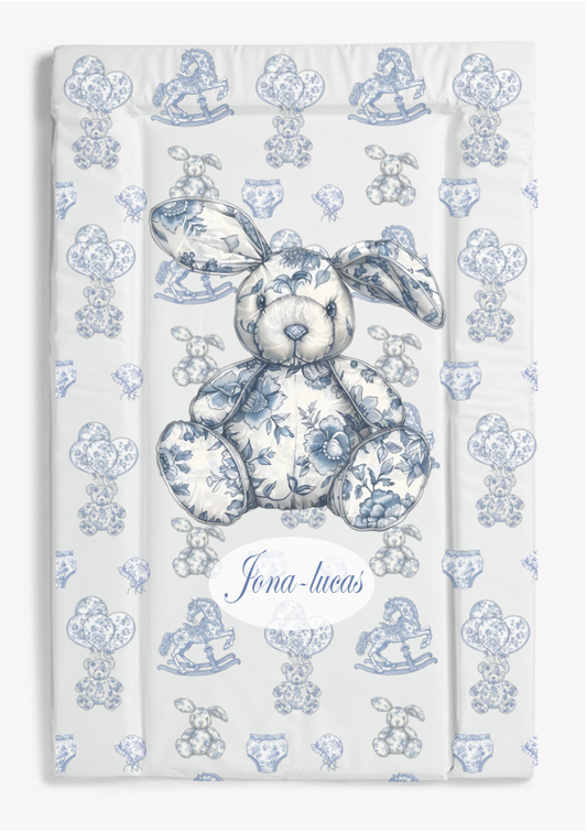 vintage nursery bunny blue changing mat