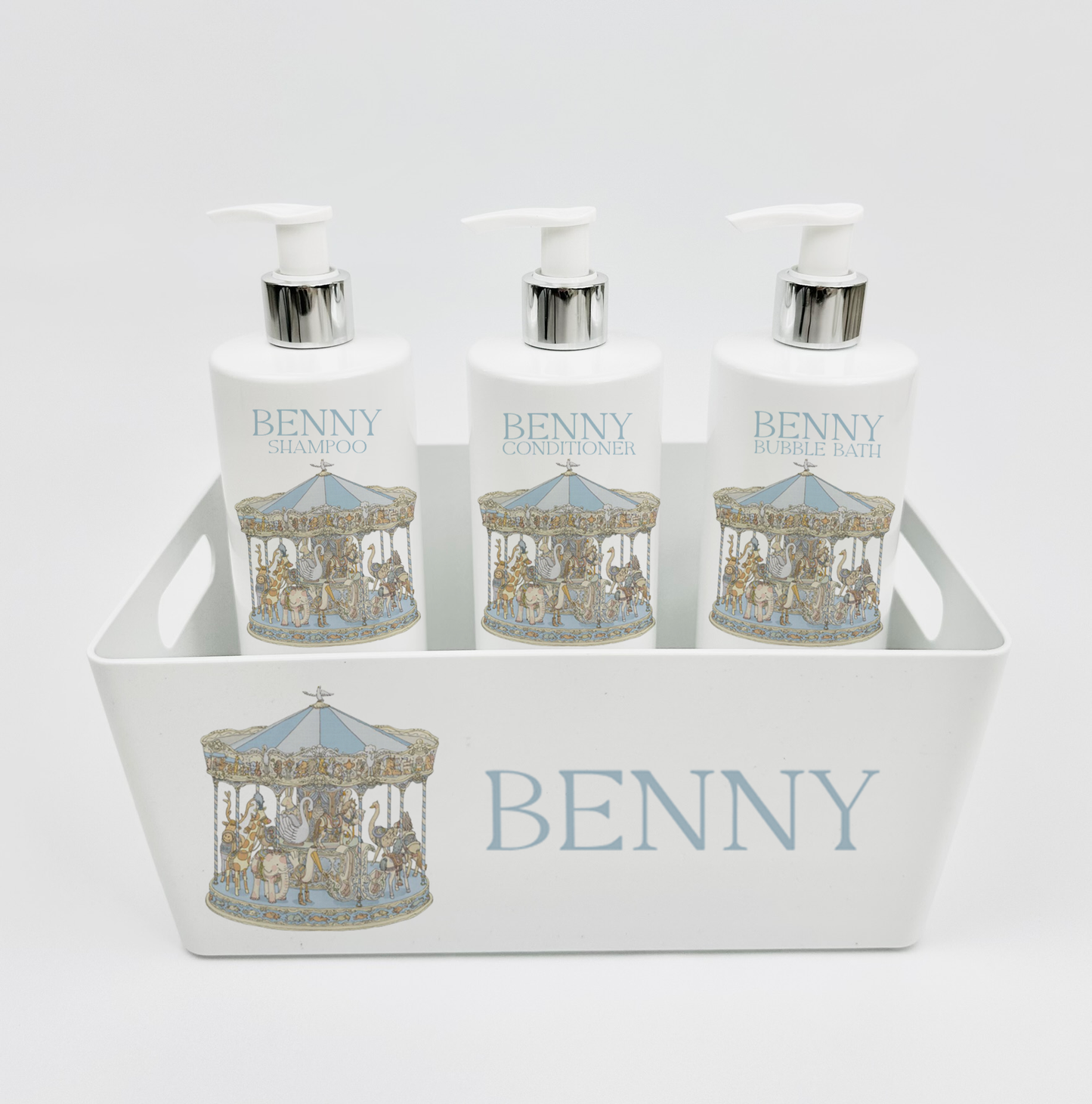 Ok baby bath personalised set vintage carousal Blue
