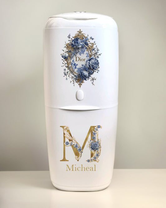 Angelcare Nappy Disposal System with 1 Refill Personalised Blue/Gold rose