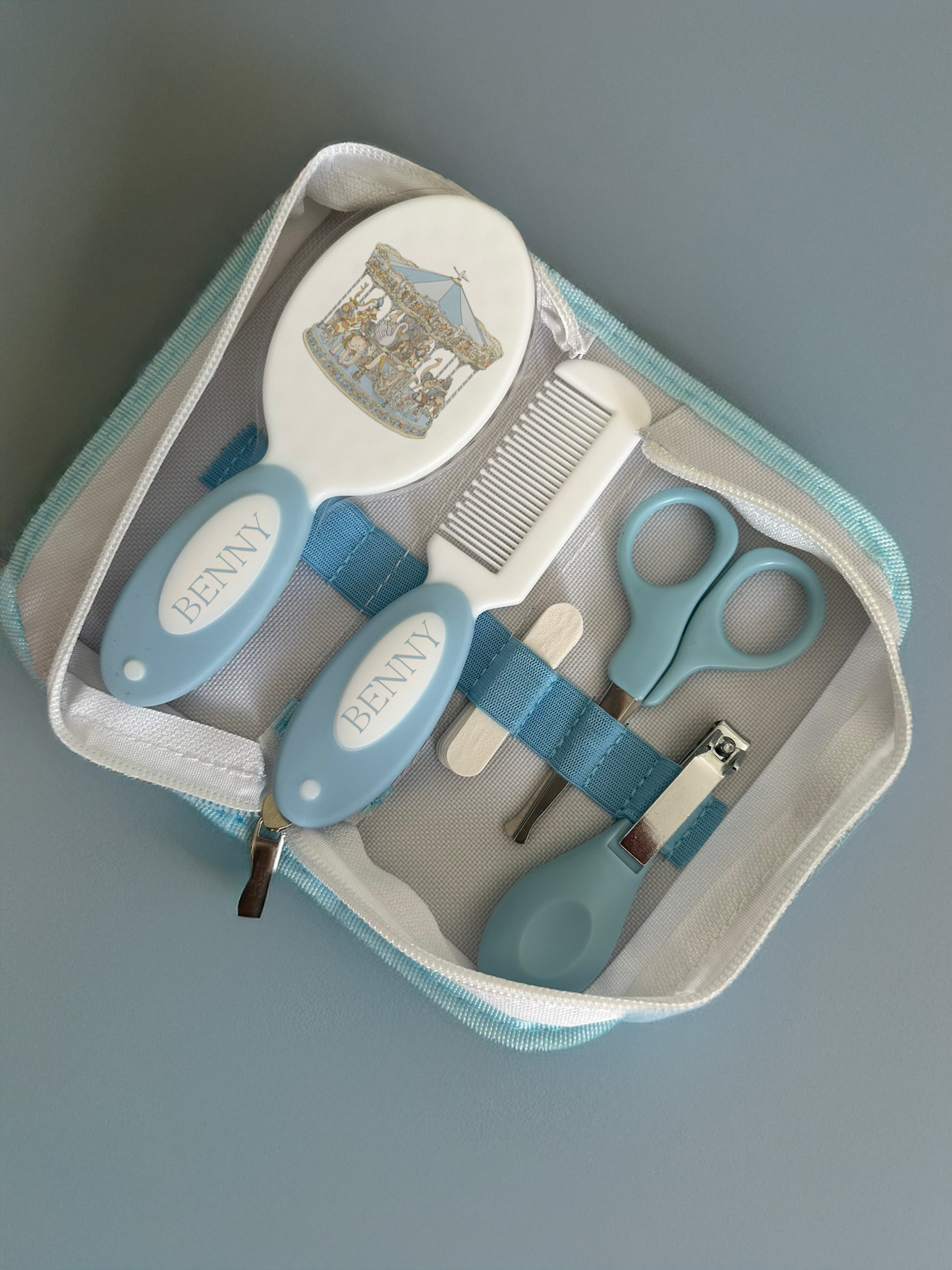 Ok baby bath personalised set vintage carousal Blue