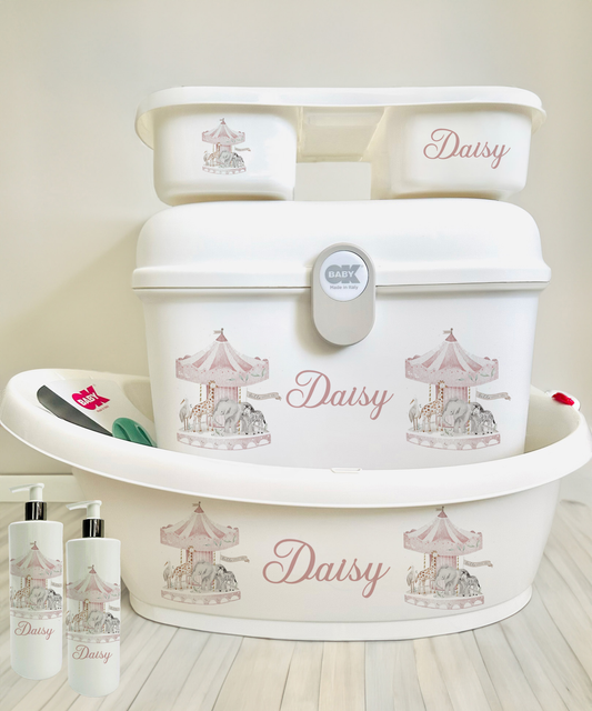Ok Baby Bath personalised set carousal pink