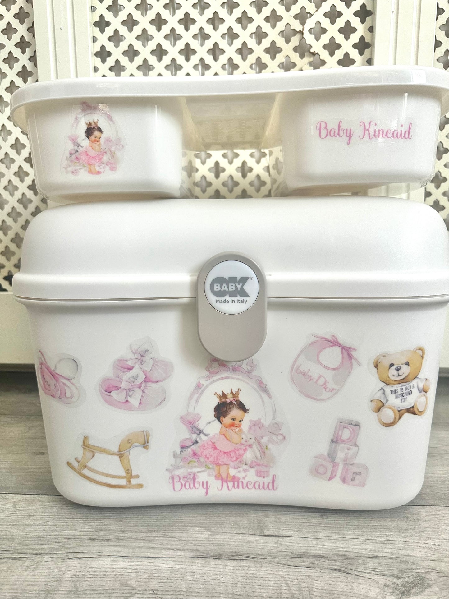 Shnuggle bath personalised set Lux Pink Brown Hair baby