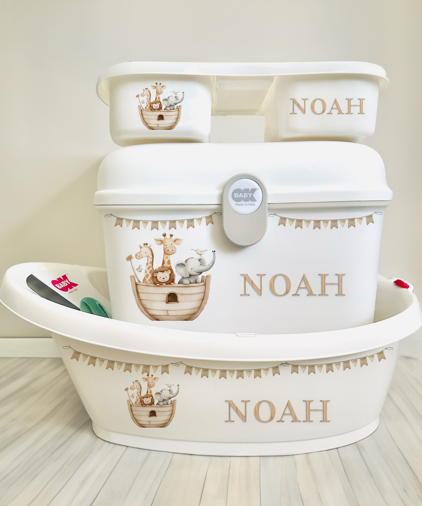 Ok baby bath personalised set Noah`s ark