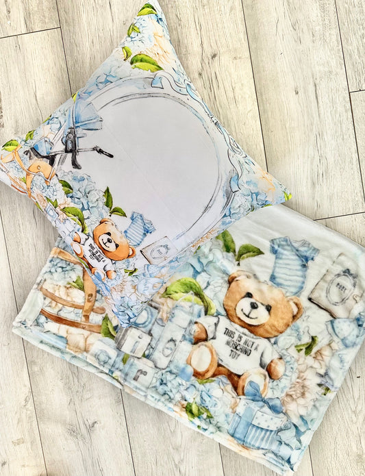 Embroidered name Bear Blanket and pillow sets