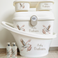 Shnuggle bath personalised set Stork cream