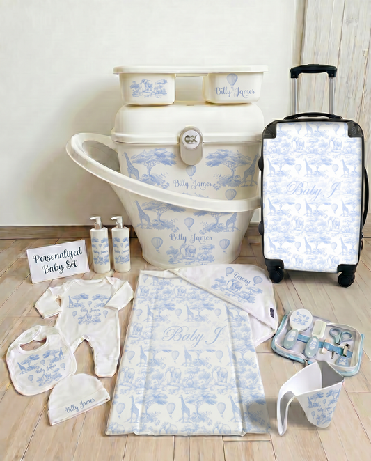 Shnuggle personalised baby bundle Blue Saffari