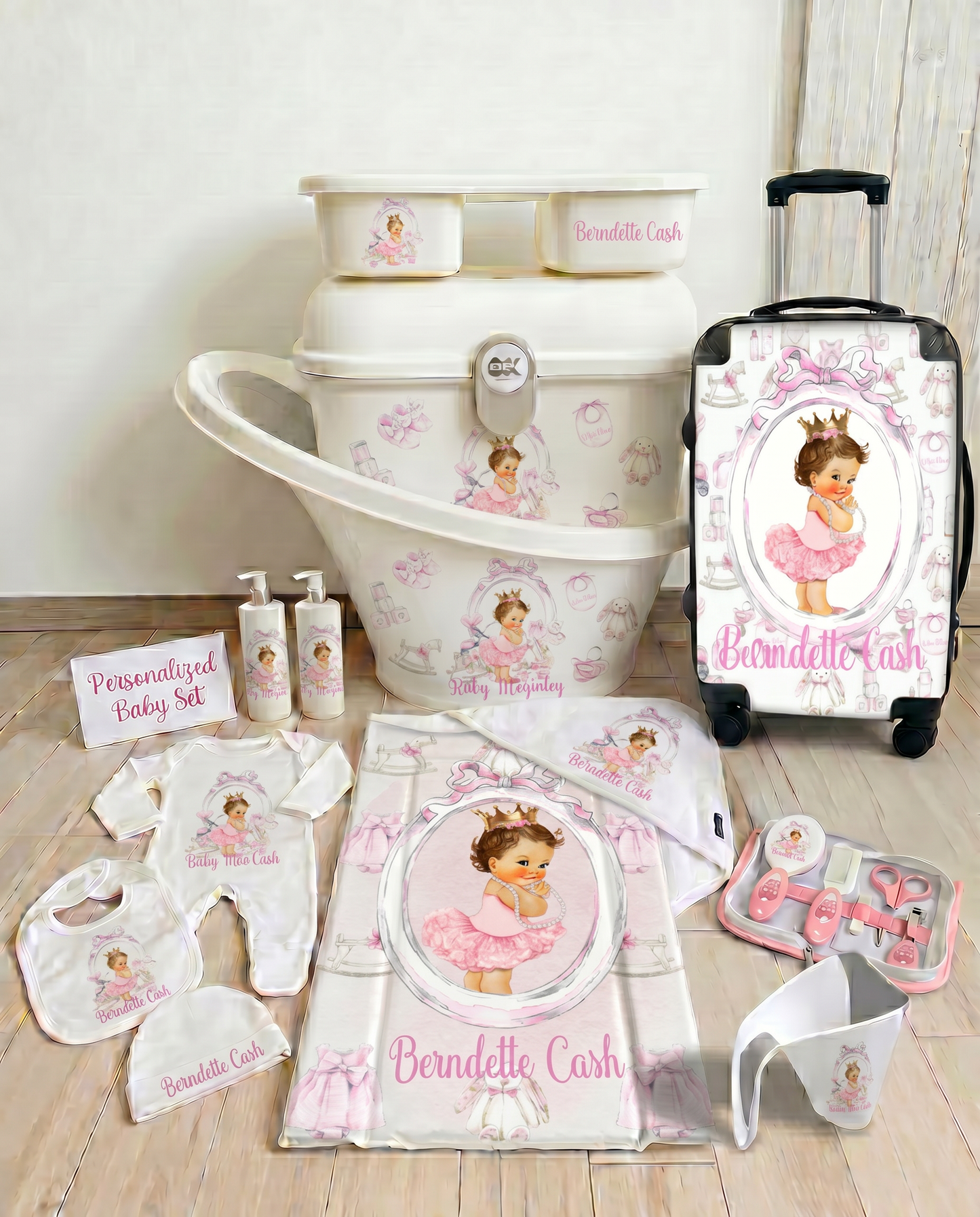 Shnuggle personalised baby bundle lux pink brown