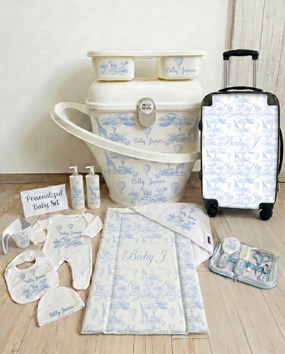 Shnuggle personalised baby bundle Saffari blue