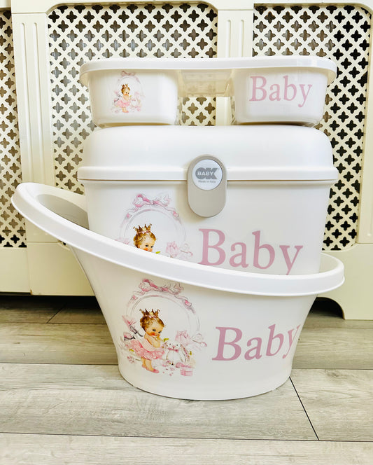 Shnuggle bath personalised set Frame baby pink