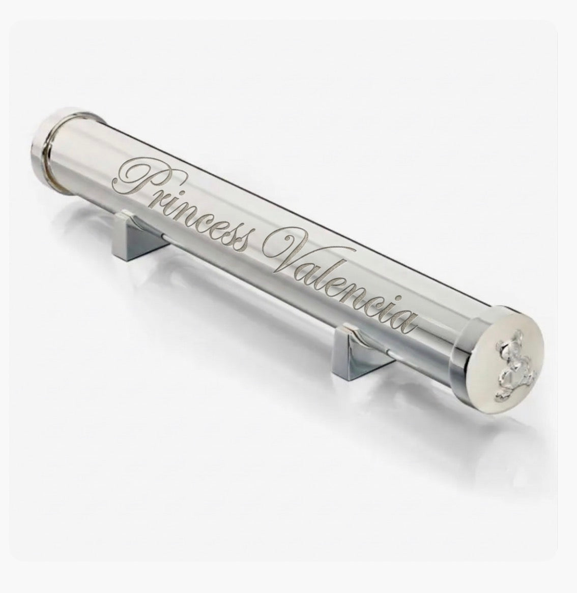 Engraved silver Certificate holder and stand