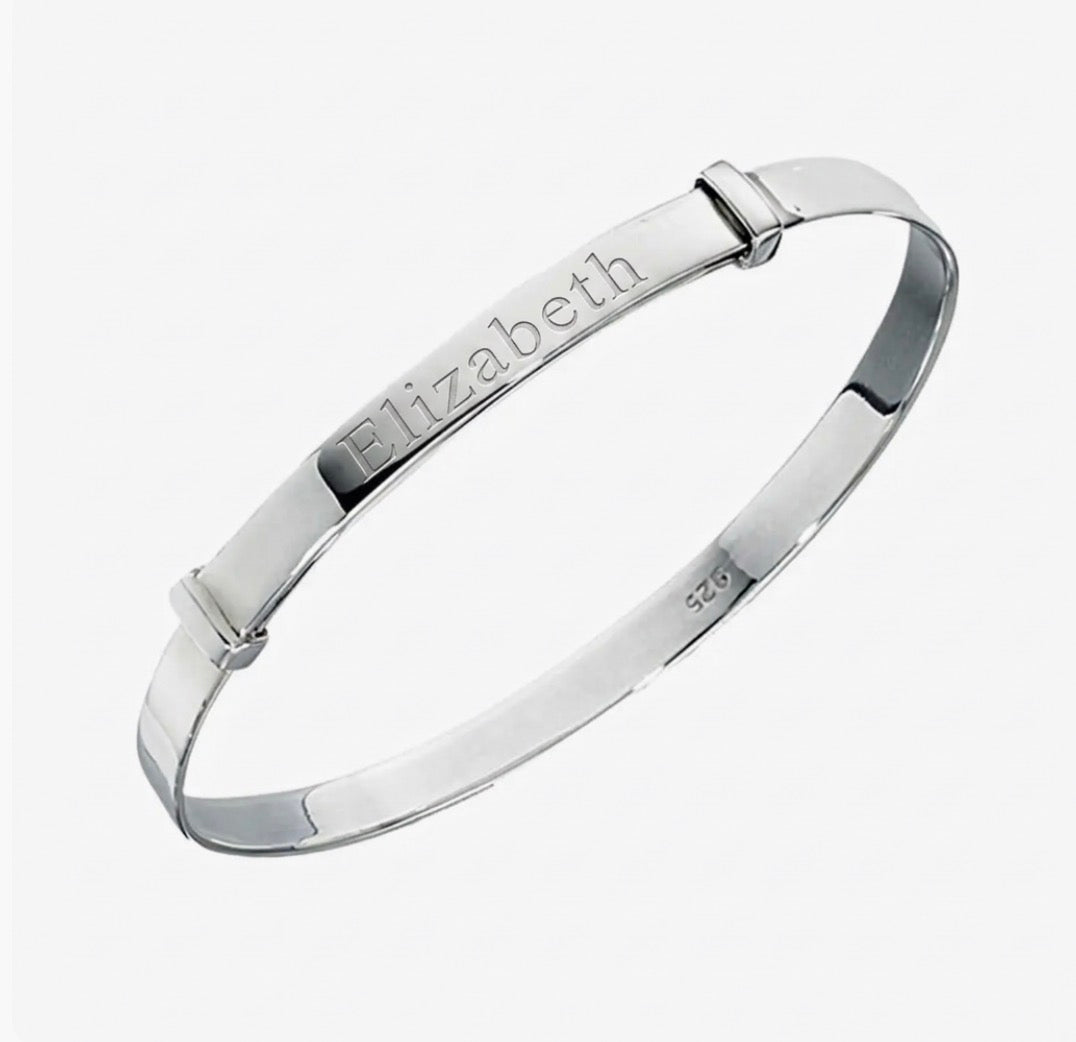 Engraved sliver expandable baby bangle