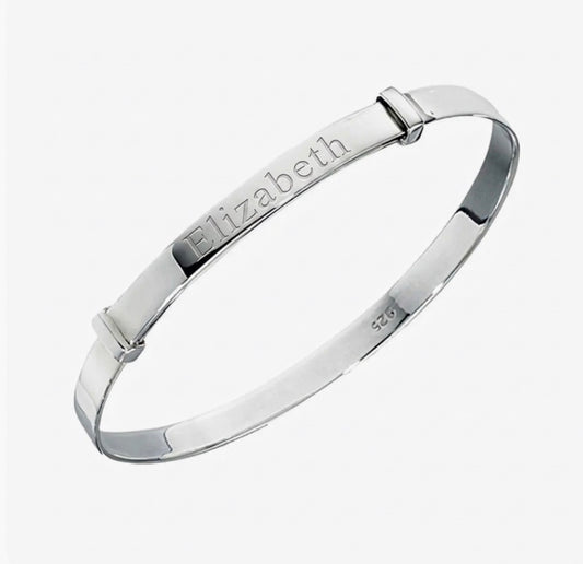Engraved sliver expandable baby bangle