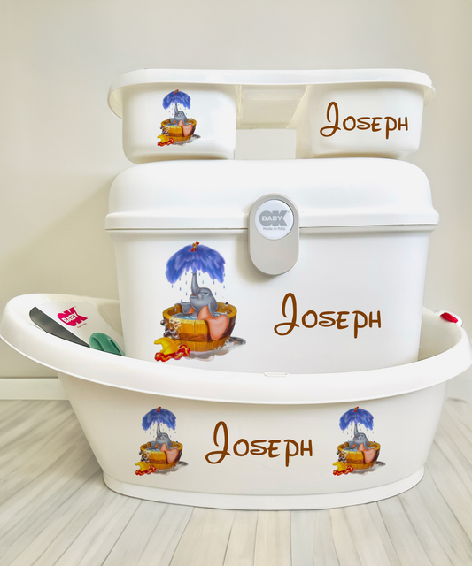 Ok baby bath personalised set D elephant vintage
