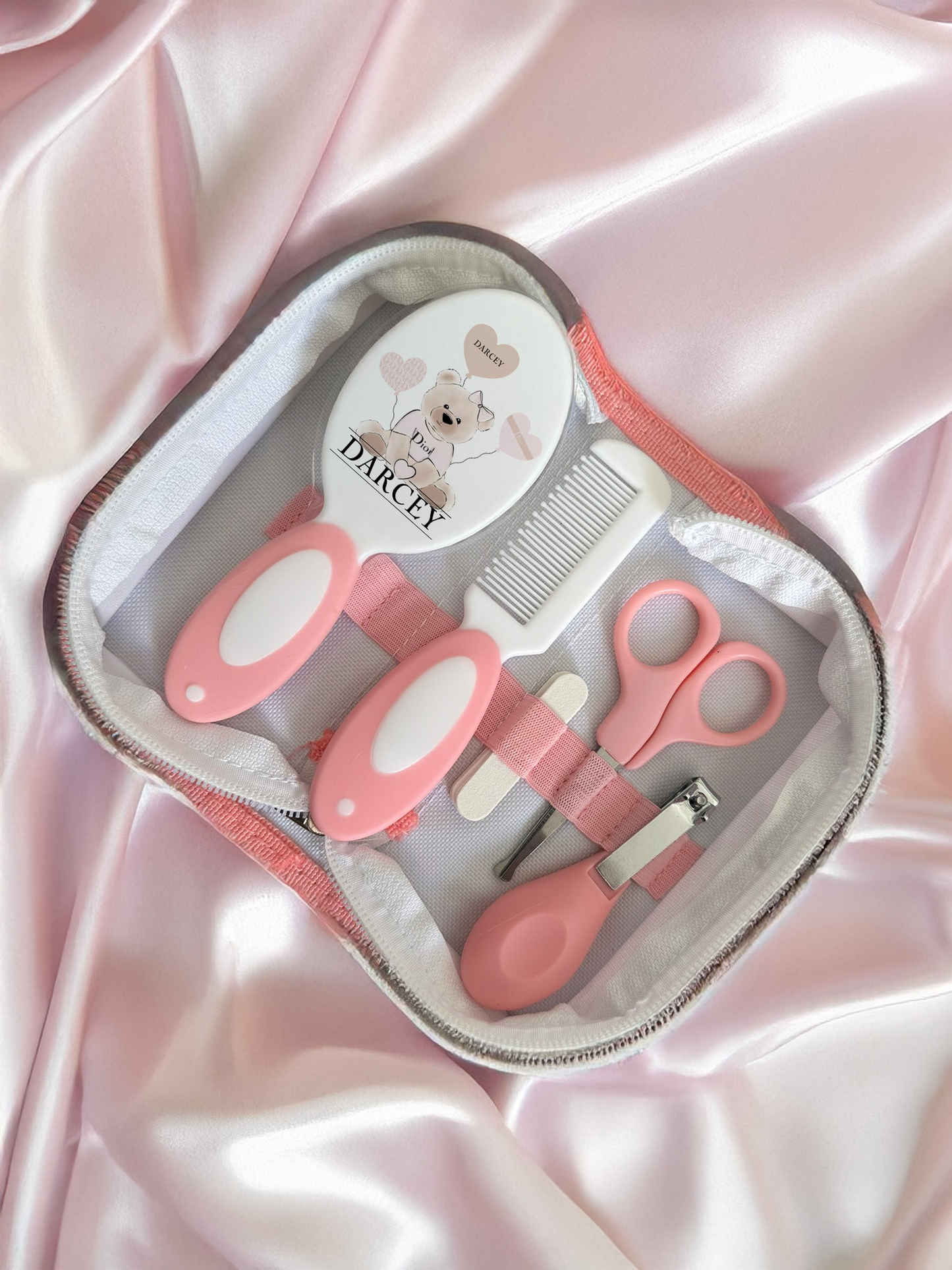 Ok Baby bath personalised set Designer pink bear