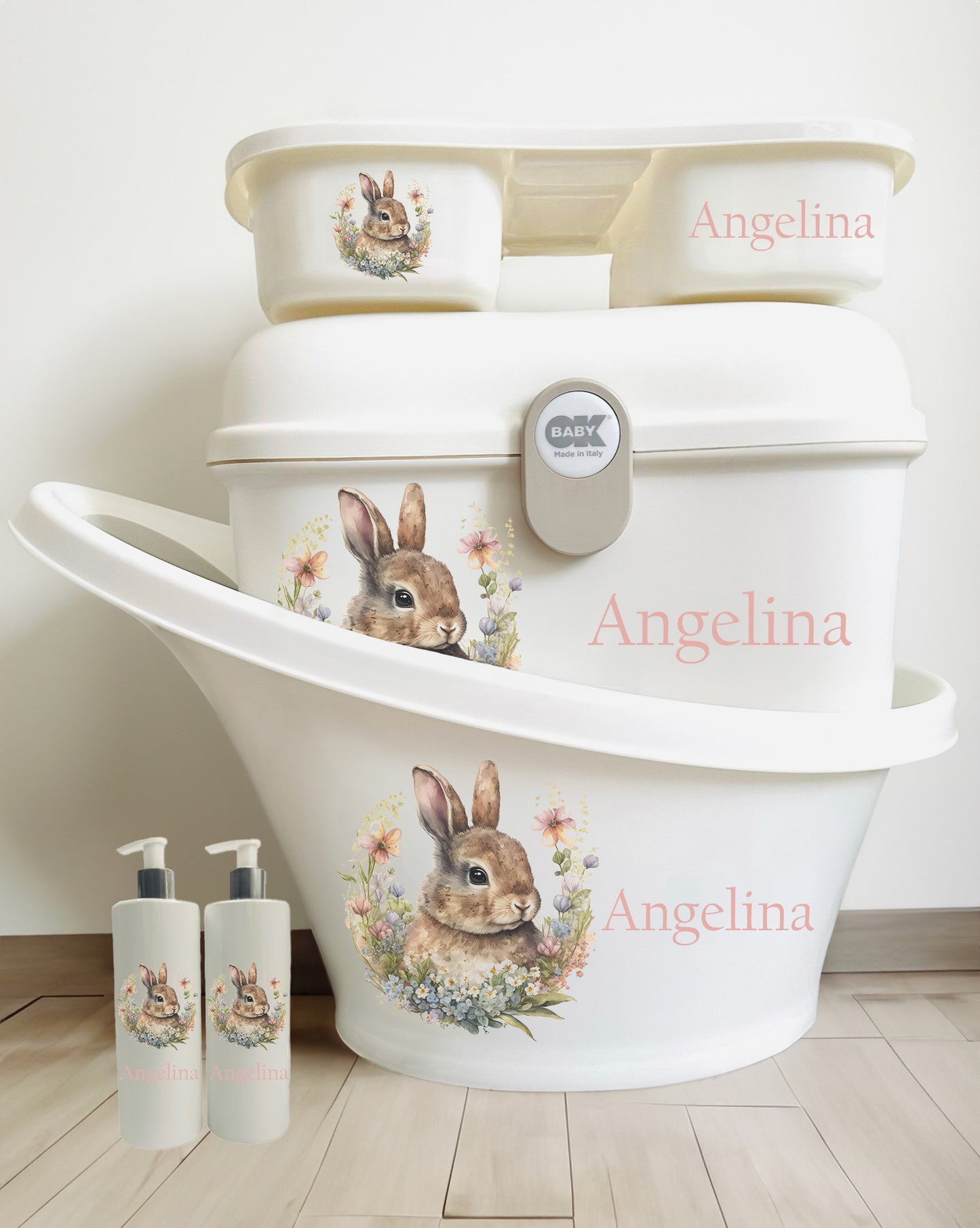 Shnuggle bath personalised set Rabbit