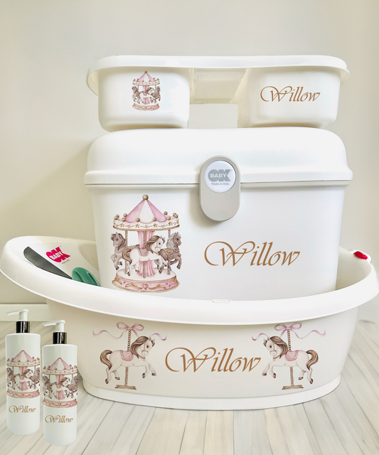 Ok Baby Personalised Carousel Pink Bath set