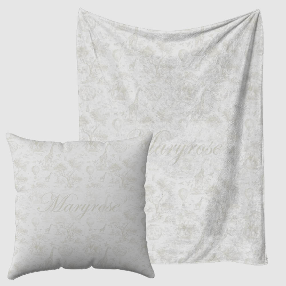 Personalised Saffari Grey Blanket and pillow sets