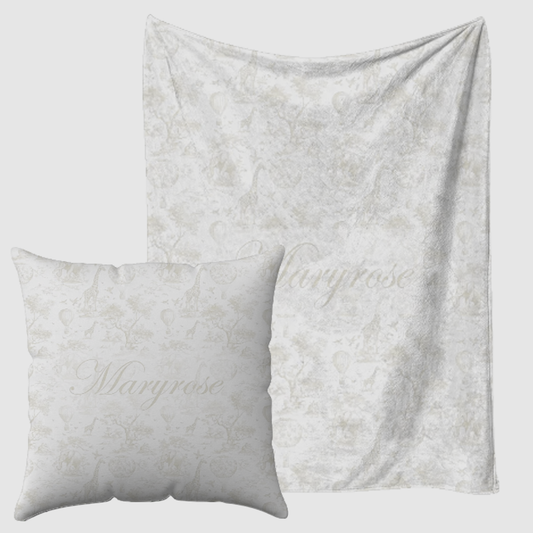 Personalised Saffari Grey Blanket and pillow sets