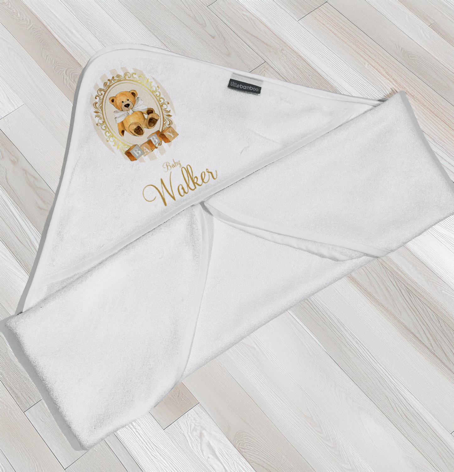 Ok baby bath personalised set Stripe bear Cream