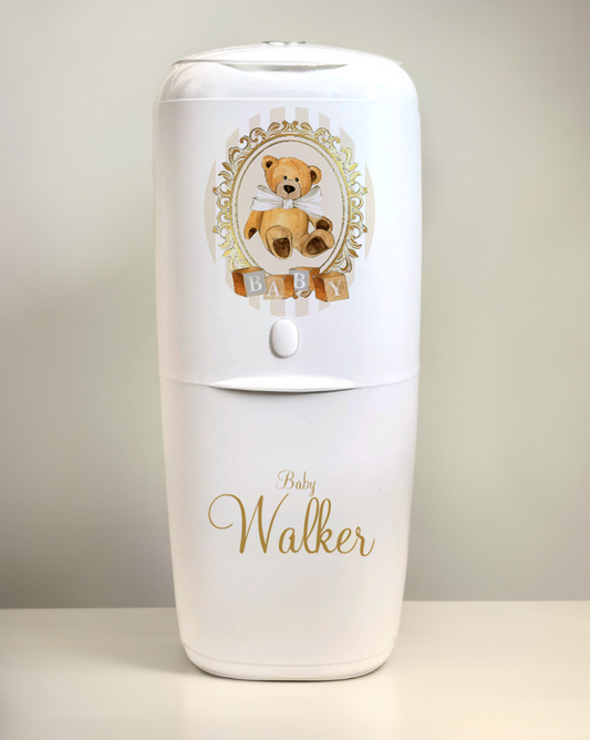 Angelcare Nappy Disposal System with 1 Refill Personalised Vintage cream bear strip