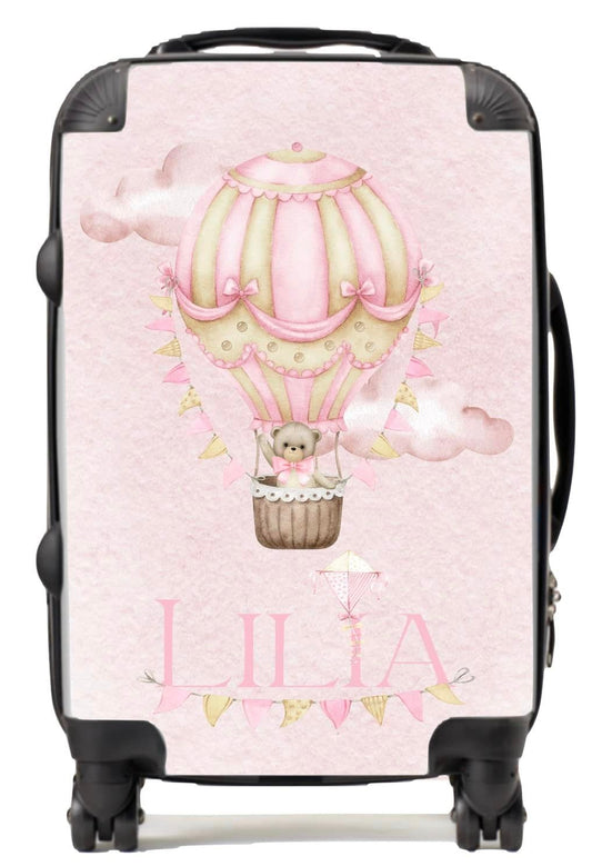 Personalised Suitcase Hotair Balloon Pink