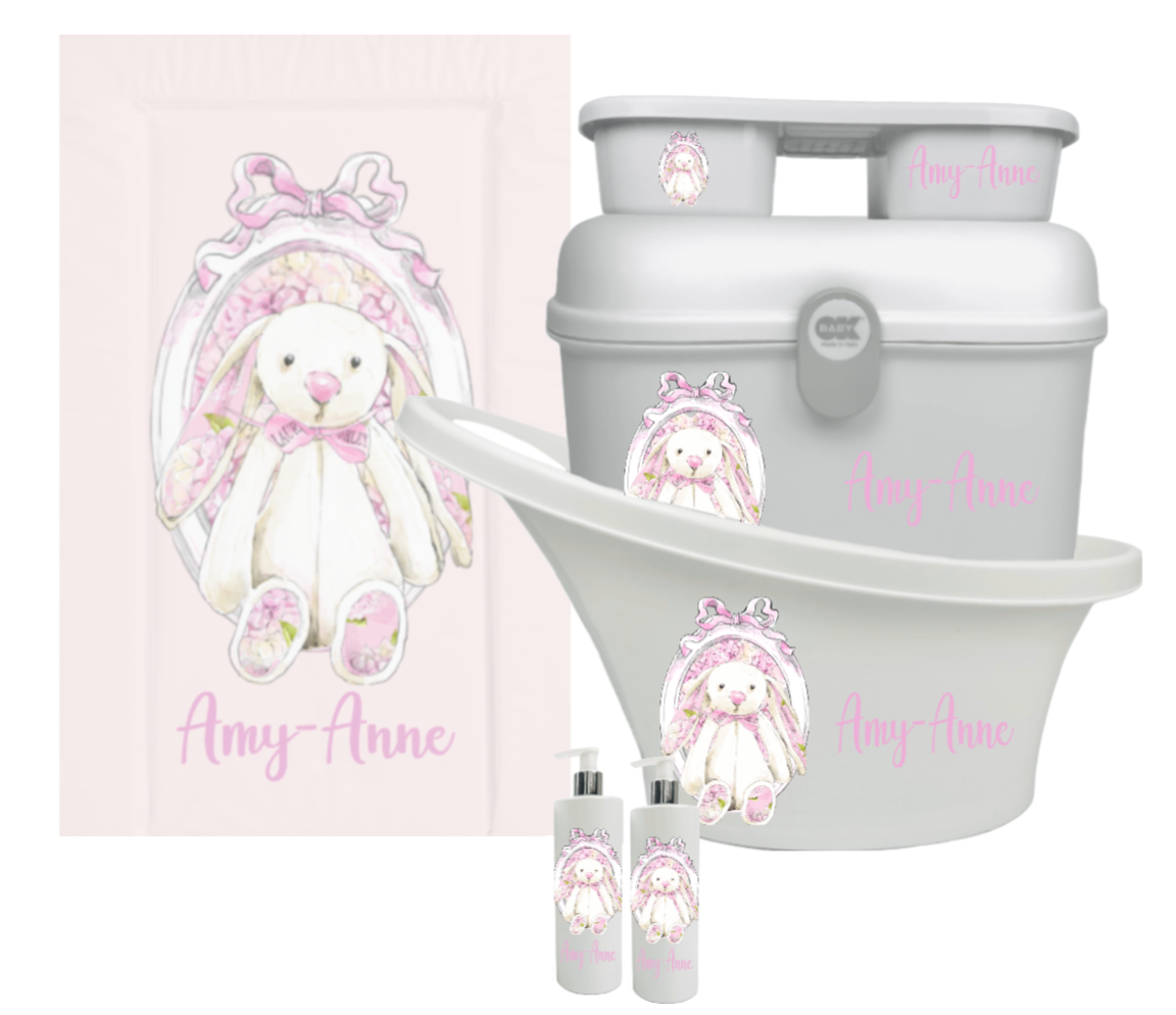 Shnuggle bath personalised set Lux pink bunny