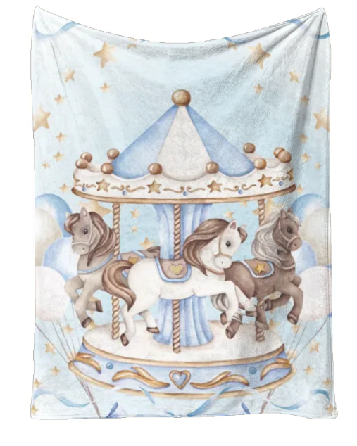 Personalised Carousel Blue Blanket and pillow sets