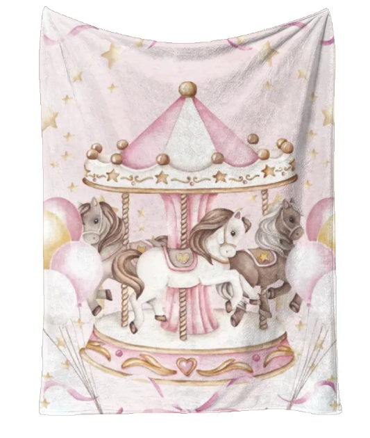 Personalised Carousel pink Blanket and pillow sets
