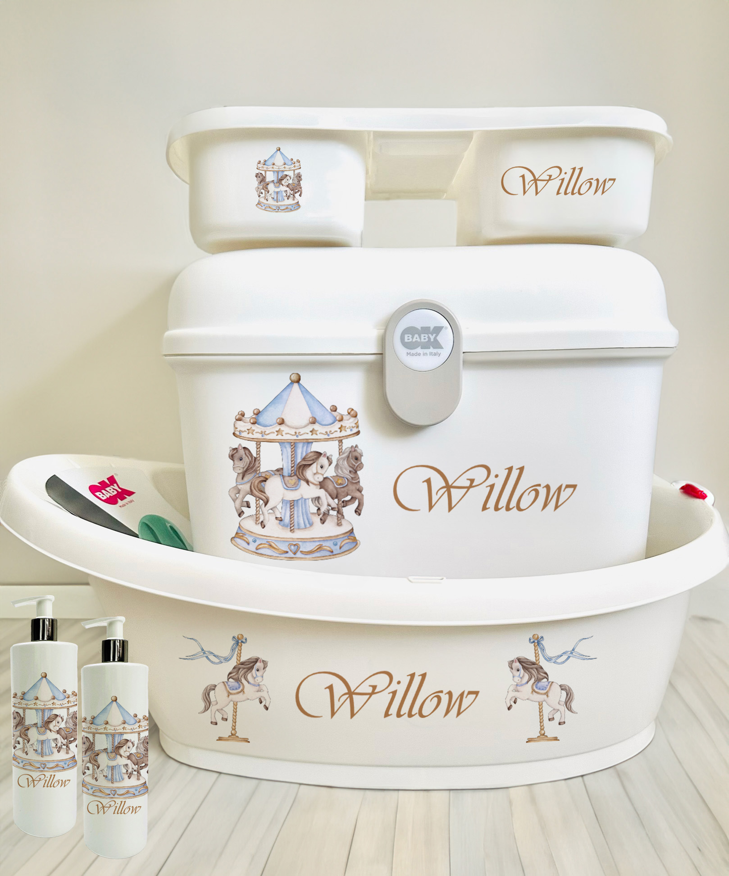 Ok Baby Personalised Carousel Blue Bath set