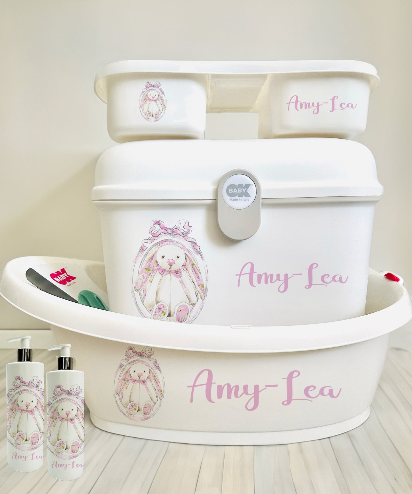 Ok baby Personalised bath set Lux pink bunny