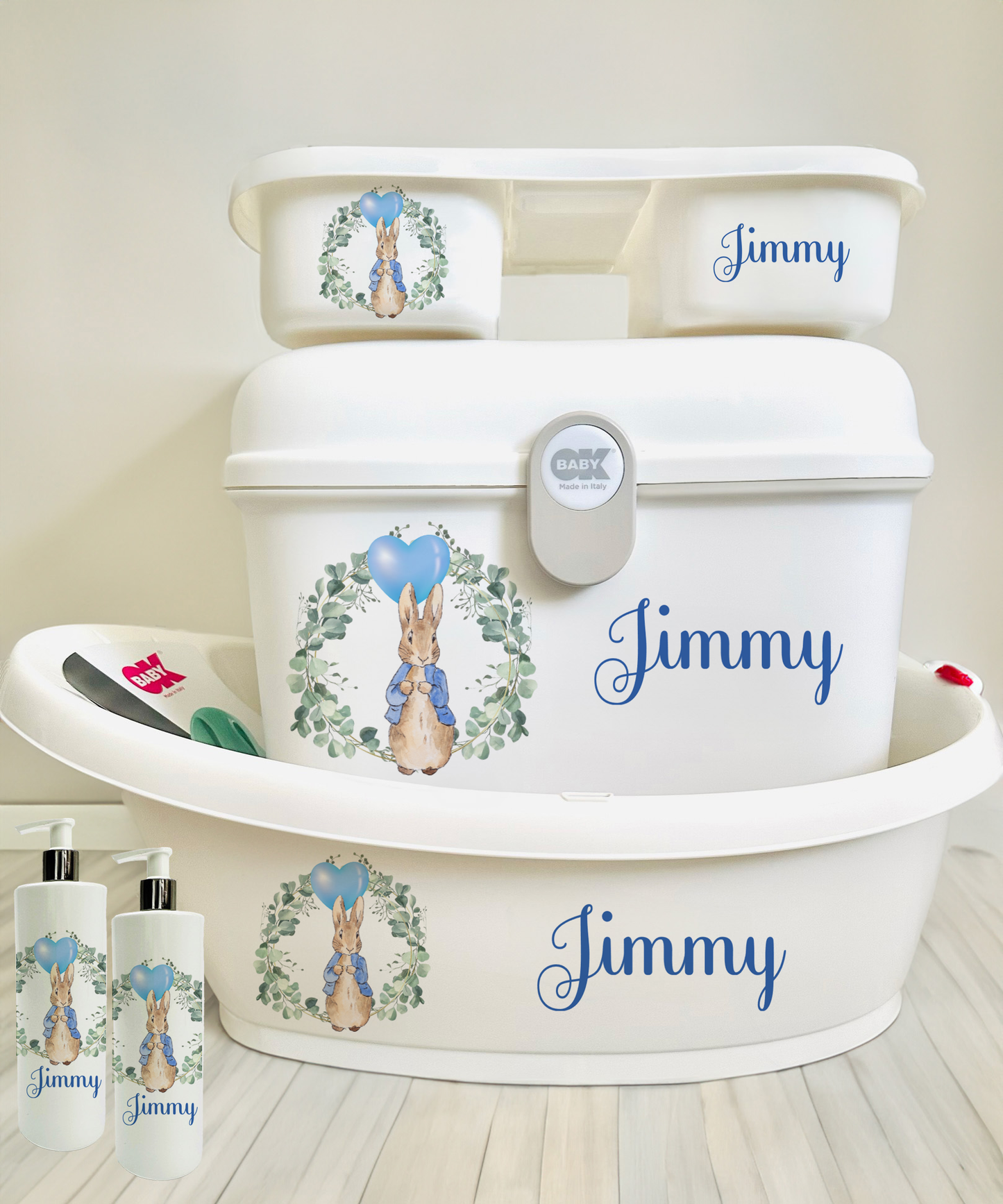 Ok baby Personalised bath set Peter Rabbit Blue