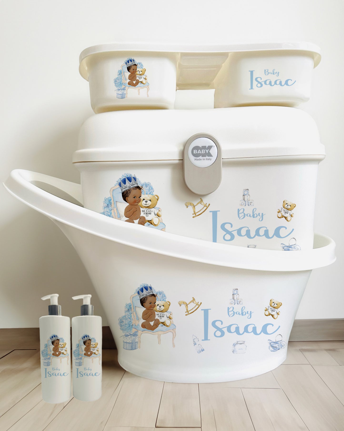 Shnuggle bath personalised set Lux Blue Throne Prince