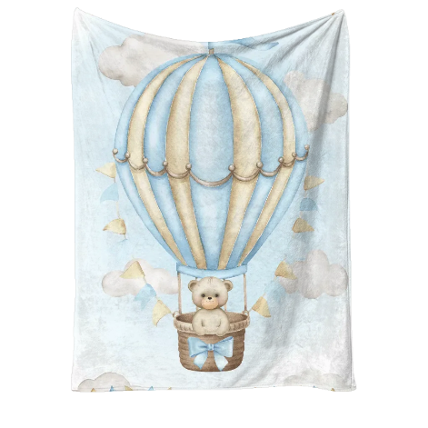 Personalised Hotair Balloon Blue Blanket and pillow sets