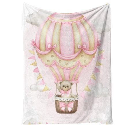 Personalised Hotair balloon pink Blanket and pillow sets
