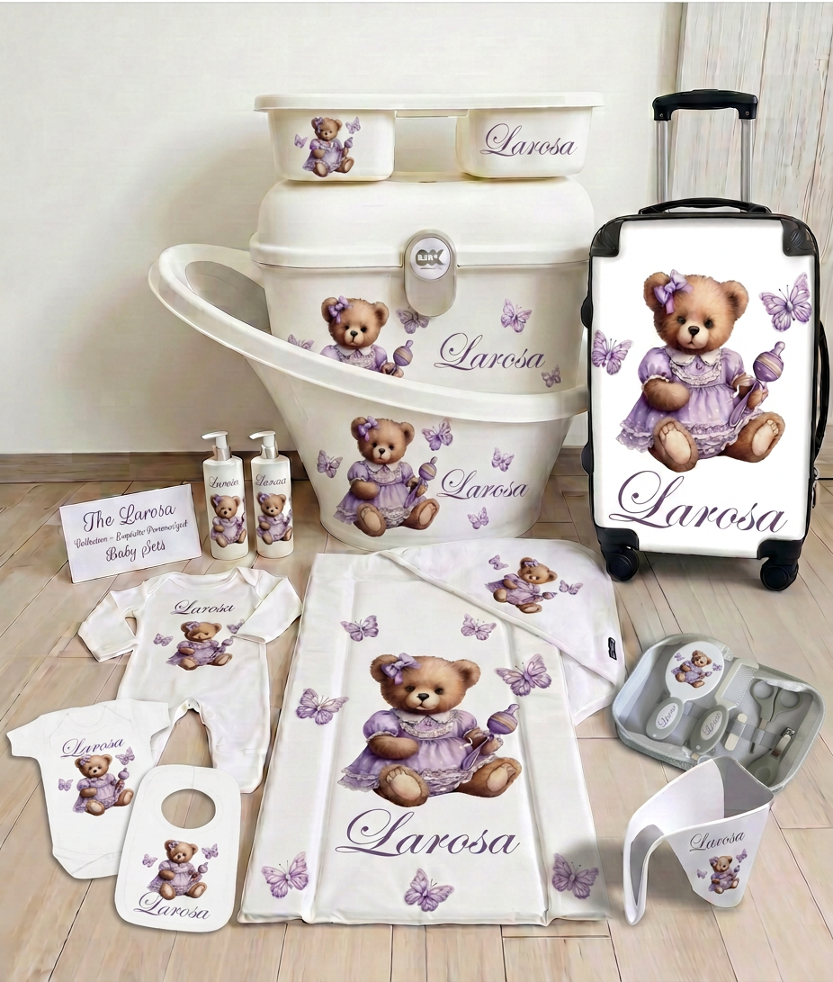 Shnuggle personalised baby bundle Purple bear