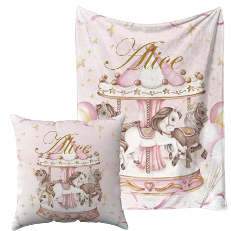 Personalised Carousel pink Blanket and pillow sets