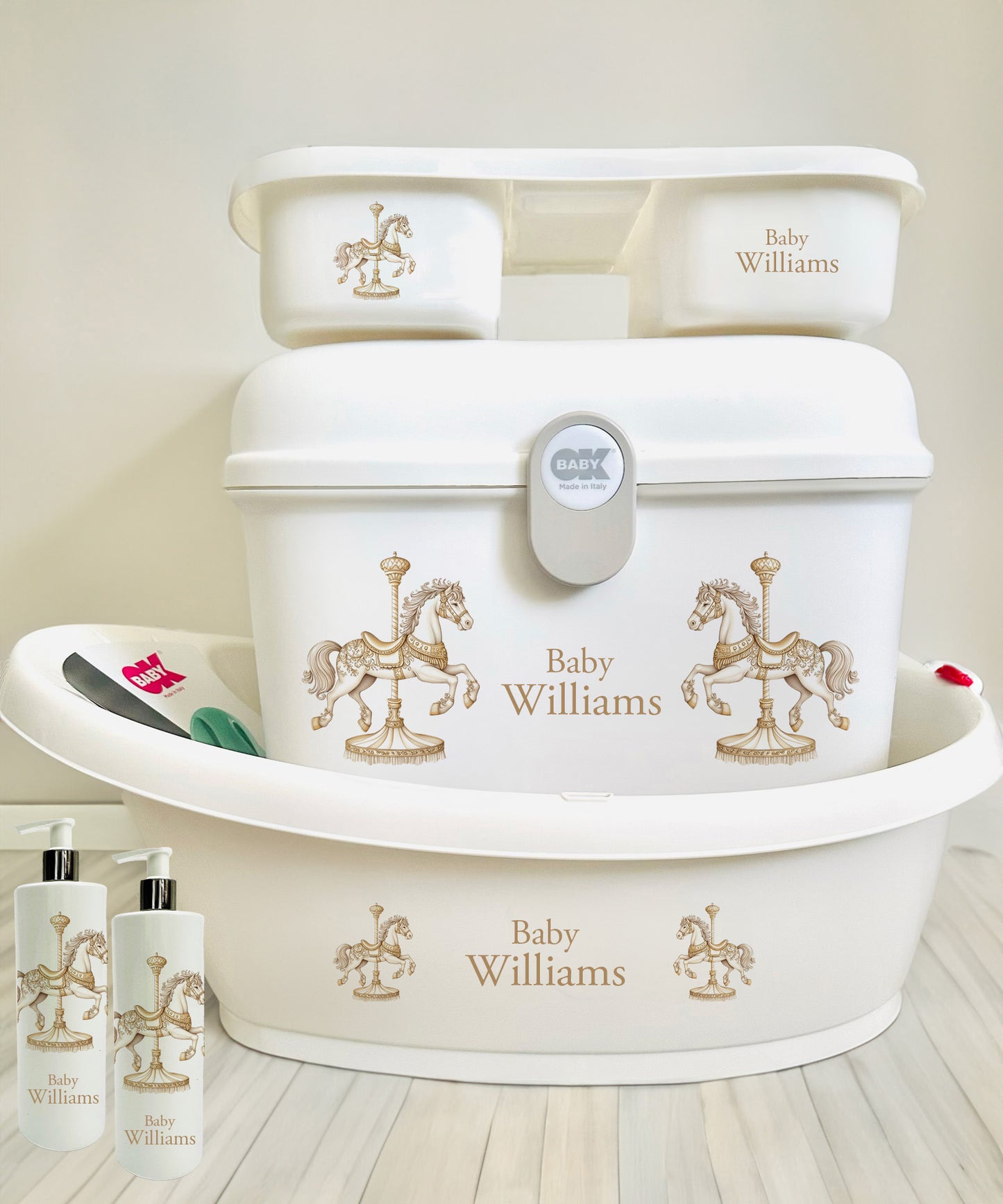 Ok baby Personalised bath set Gold Horse