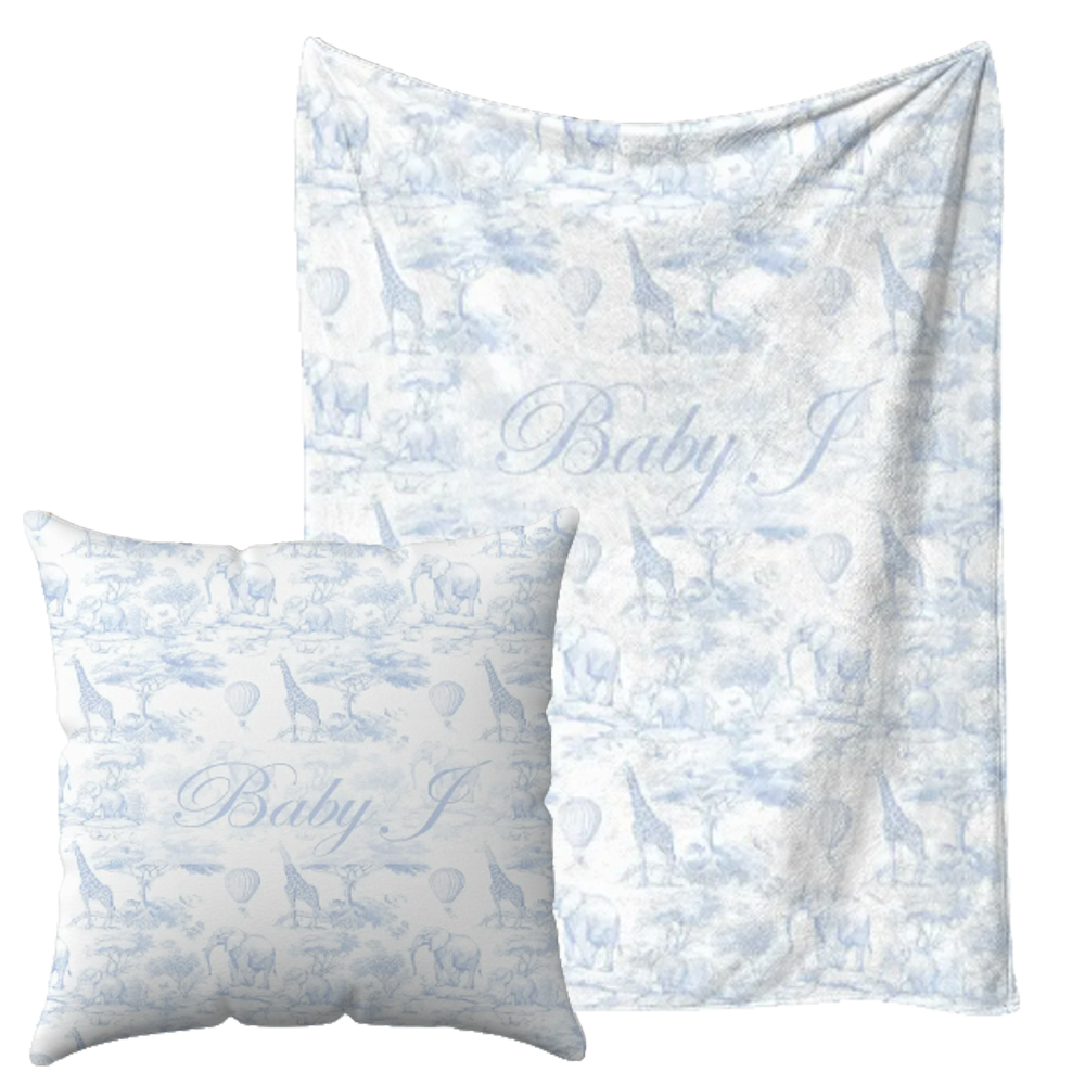 Personalised Saffari blue Blanket and pillow sets