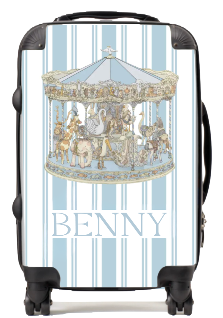 Personalised Suitcase vintage carousal blue