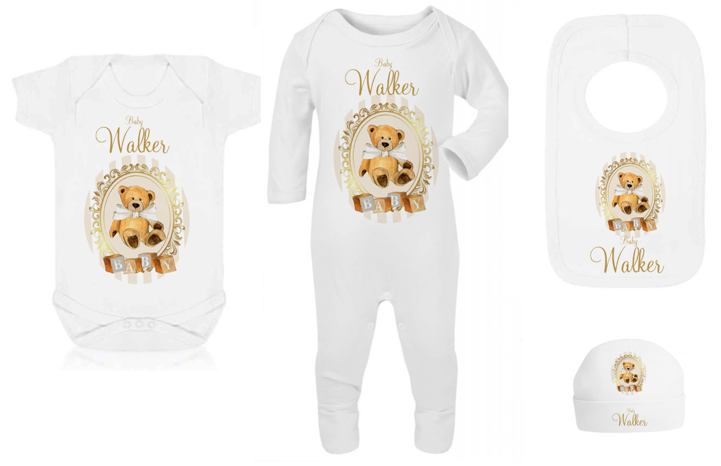 Ok baby bath personalised set Stripe bear Cream
