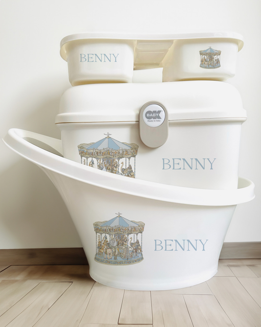Shnuggle bath personalised set vintage carousal Blue