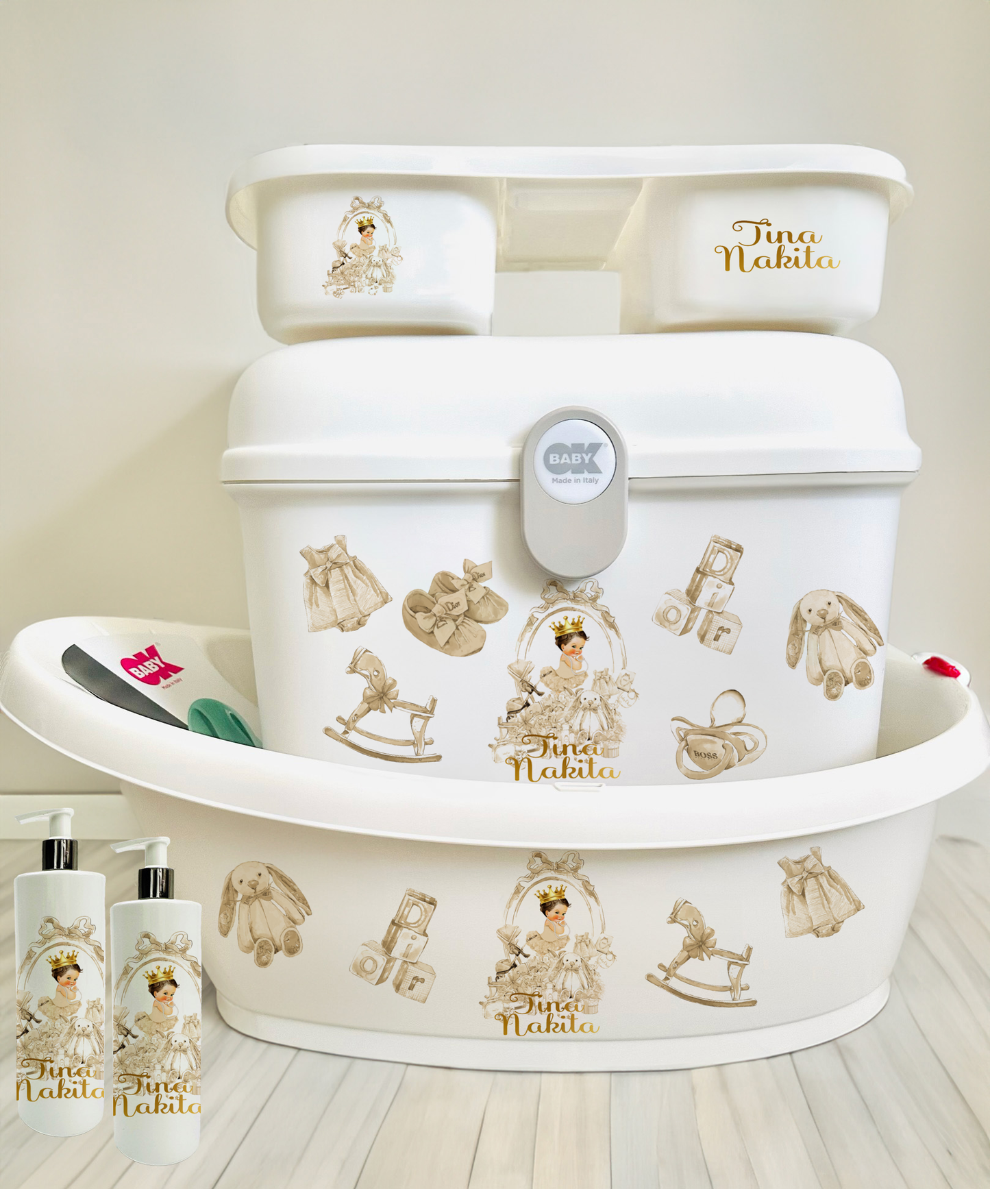 Ok Baby Personalised Lux Gold Brown Hair Baby Bath set