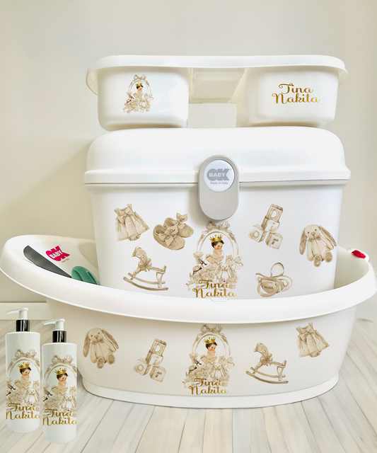 Ok Baby Personalised Lux Gold Brown Hair Baby Bath set