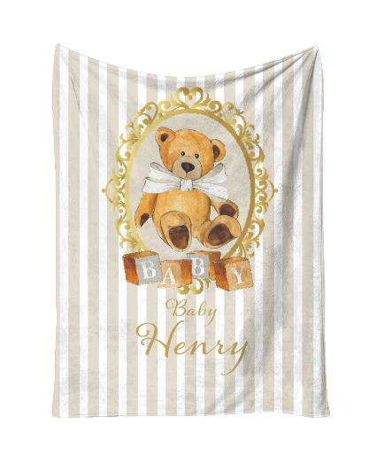 Personalised Stripe Cream Bear Blanket and pillow sets